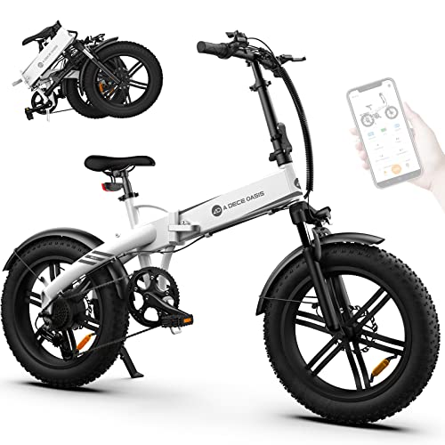 A Dece Oasis ADO Elektrofahrrad Faltbares Mountainbike, 20''*4.0 Fat Tire E-Bike mit Drehmomentsensor, 14,5-Ah-Akku, 7-Gang-Getriebe,IPX7 IPS-Farbdisplay, ADO EBIKE-App-Steuerung-White von A Dece Oasis