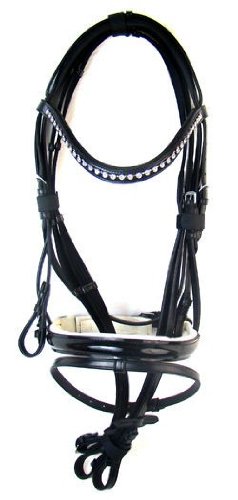 Hochwertige Trense Amber aus Leder Schwarz/Weiß Neu incl. Zügel, Größe:Pony von A&M Reitsport