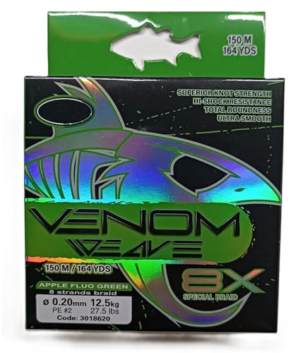 Venom X8 Geflochtene Angelschnur 0,06mm 3,4kg 150?m ? Ultraglatt, hohe Knotenfestigkeit & Schockresistenz, für Spinnfischen, Karpfen- & Raubfischangeln von A&N