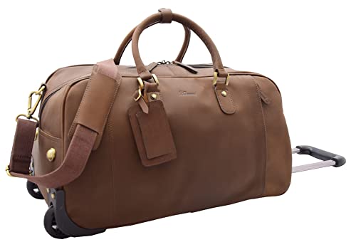 Reisetasche aus echtem Leder mit Rollen, Reisetasche, Albert, braun, M, Reisetasche aus Leder mit Rollen von A1 FASHION GOODS