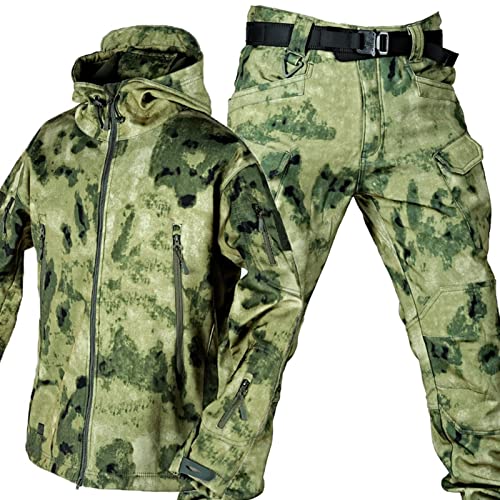 AAADRESSES Herren Softshell Jacke Taktische Uniformen MilitäRische wasserdichte Armee Kampfanzug Sets Jagdbekleidung Hose Leicht Outdoor ReißVerschluss Kapuzenpulli,Camouflage a,4XL von AAADRESSES