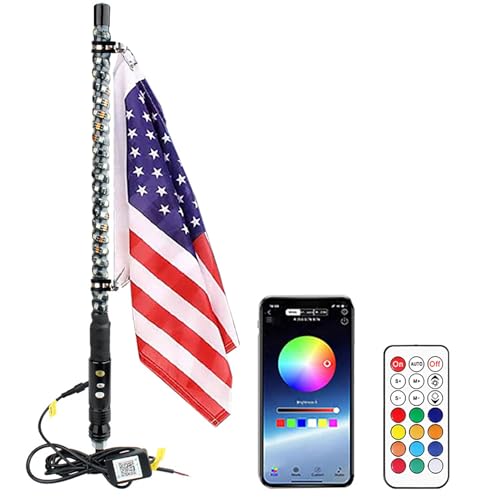 AAADRESSES Off-Road-Warnleuchte Mit Antenne, Led Peitsche Lichtantenne, RGB Farb Peitschen Mit Flagge, Passend FüR Off Road Sand, Dune Buggy, Wrangler,Remote Control + app,4FT von AAADRESSES