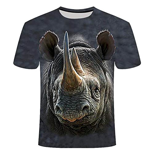 AAAKKK 3D-Gedrucktes T-Shirt,Mode Persönlichkeit Sommer 3D T-Shirt Tier Nashorn Muster Rundhals T-Shirt Einzigartiger Druck Kurzarm Geeignet Für Lässige Lauffitness, XXXL von AAAKKK
