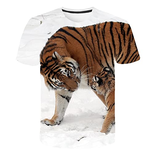 AAAKKK 3D-Gedrucktes T-Shirt,Modedruck 3D T-Shirt Persönlichkeit Tiger Mutter Und Kind Muster Rundhals T-Shirt Kreativ Sommer Kurzarm Geeignet Für Fitness Casual Run,M von AAAKKK