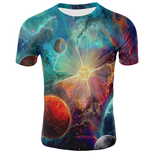 AAAKKK 3D-Gedrucktes T-Shirt,Persönlichkeit Sommer 3D T-Shirt Bunt Galaxie Planetenmuster Rundhals T-Shirt Modedruck Kurzarm Geeignet Für Paar-Outfit Freizeit Fitness,M von AAAKKK