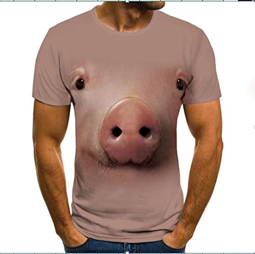 AAAKKK 3D-Gedrucktes T-Shirt,Persönlichkeit Tierdruck 3D T-Shirt Kreativ Süß Schweinenase Schweineaugenmuster Rundhals T-Shirt Einfach Sommer Kurzarm Geeignet Für Fitness Casual Run, 3XL von AAAKKK