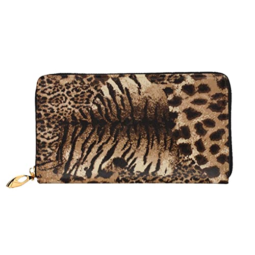 Wild Leopard Tier Gedruckt Leder Geldbörse für Damen Herren Reißverschluss Geldbörse Clutch Tasche Lange Brieftasche Kreditkartenhalter, Leopardenmuster, Einheitsgröße von AABSTBFM