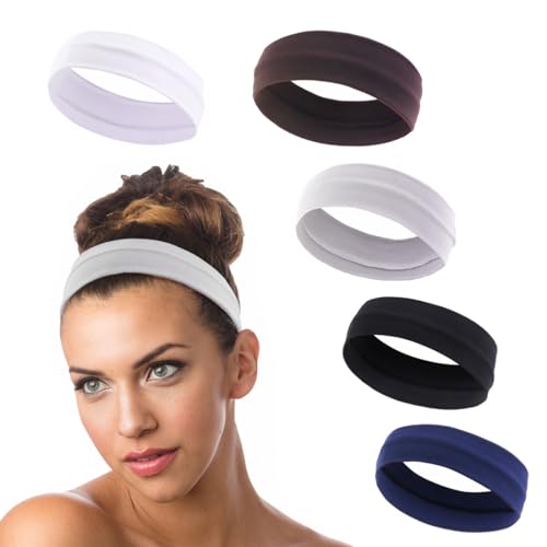 AAED 5er-Pack dünne, rutschfeste Schweißbänder für Damen, elastische Stirnbänder, Anti-Rutsch-Stirnbänder, Sport-Stirnbänder, Übungsbänder für Joggen, Yoga, Radfahren, Fitness von AAED