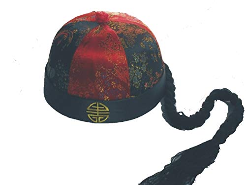 AAF Nommel®, Chinesische Mütze mit Zopf 01, rot schwarz, Qing Dynastie China von AAF Nommel