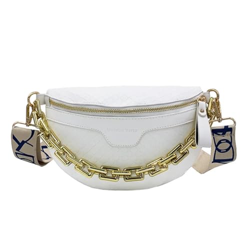 AAIXXIZAO Hüfttaschen Dicke Kette Brusttasche Umhängetasche Karierte Pu Damentasche Trendige Und Modische Umhängetasche Weiß von AAIXXIZAO