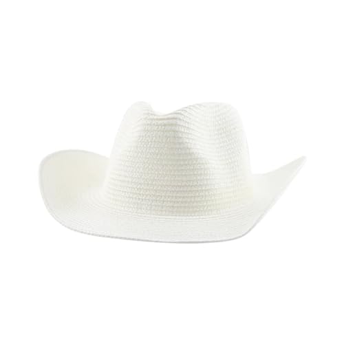 AAIXXIZAO Sonnenhut Strohhut Hut Damen Strandhüte Für Frauen Cowboyhut Panama Breite Krempe Solide Jazz Kappe Mann Hut Stroh Sonnenhut 56-58Cm Weiß von AAIXXIZAO