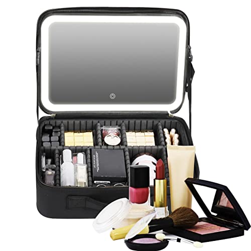 AALLYN Make-up-Taschen-Organizer, Make-up-Tasche mit großem Fassungsvermögen | Make-up-Tasche mit Reißverschluss - Vielseitige Reisekosmetiktasche mit großem Fassungsvermögen, Spiegel und Lichtern für von AALLYN