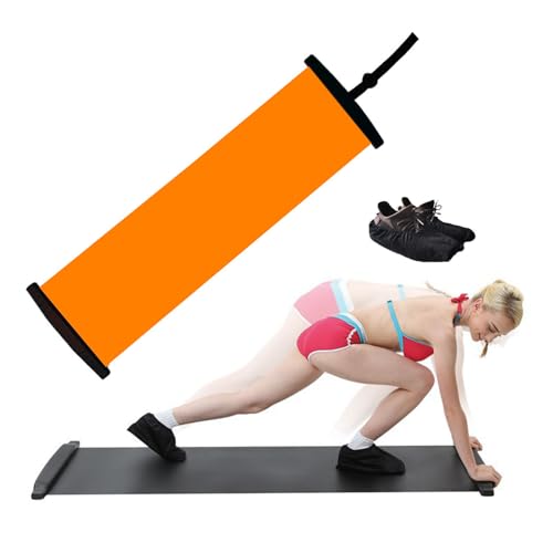 Gymnastikmatte mit Schuhüberzügen, Gleitbrett, Fitnessmatte, Mehrzweck-Fitness-Matte für Zuhause, Fitnessstudio, Schiebematte (Größe: 200 x 50 cm, Farbe: Orange) von AAOCLO