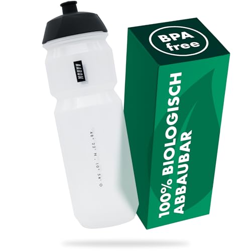 AARON ECO Trinkflasche aus nachhaltigem Zuckerrohr, 750 ml, leicht und auslaufsicher, praktische BPA-freie Wasserflasche für Sport, Fitness, Wandern, Outdoor in transparent von AARON