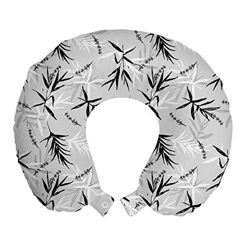 ABAKUHAUS Blumen Reisekissen Nackenstütze, Bambus-Blätter-Muster, Schaumstoff Reiseartikel für Flugzeug und Auto, 30x30 cm, Pale Grau Weiß von ABAKUHAUS