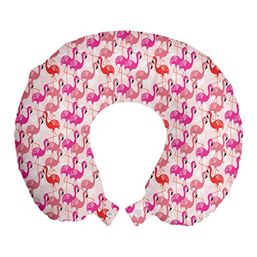 ABAKUHAUS Flamingo Reisekissen Nackenstütze, Exotische Langbeinige Tiere, Schaumstoff Reiseartikel für Flugzeug und Auto, 30x30 cm, Vermilion Getrocknete Rose von ABAKUHAUS