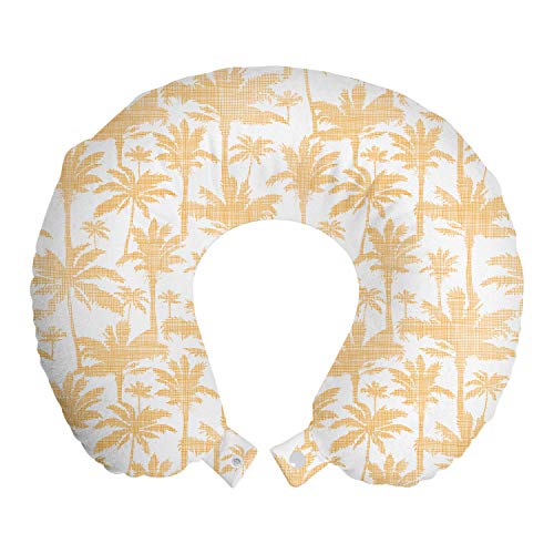 ABAKUHAUS Tropisch Reisekissen Nackenstütze, Exotische Palmen-Muster, Schaumstoff Reiseartikel für Flugzeug und Auto, 30x30 cm, Pastel Braun Weiß von ABAKUHAUS