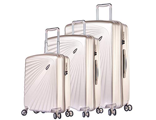 ABISTAB VERAGE Kinetic 4-Doppel-Rolle Kofferset, TSA, erweiterbar, leicht, ABS/PC Trolley-Set 3 teilig S-M-L, große Hartschalen-Koffer mit Handgepäck, Champagner von ABISTAB