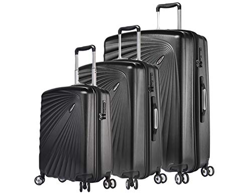 ABISTAB VERAGE Kinetic 4-Doppel-Rolle Kofferset, TSA, erweiterbar, leicht, ABS/PC Trolley-Set 3 teilig S-M-L, große Hartschalen-Koffer mit Handgepäck, Schwarz von ABISTAB