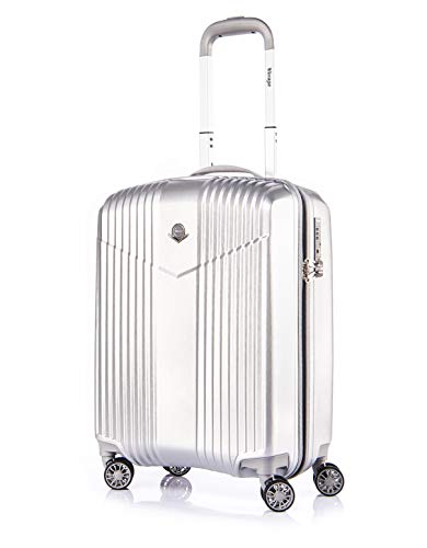 ABISTAB VERAGE V-LITE Ultraleicht Hartschalenkoffer Ab 1,9kg 4 Doppelrollen TSA Schloss, Handgepäckkoffer S-55cm 37L, Bordgepäck Reisekoffer ABS/PC Trolley, Silber von ABISTAB