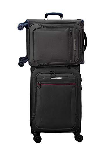 ABISTAB Verage Toledo Weichgepäck 4 Doppelrolle Trolley Set 2-teilig Weichschale Kofferset S L, erweiterbar, TSA-Schloss, mit Stoff Handgepäck-Koffer Schwarz von ABISTAB