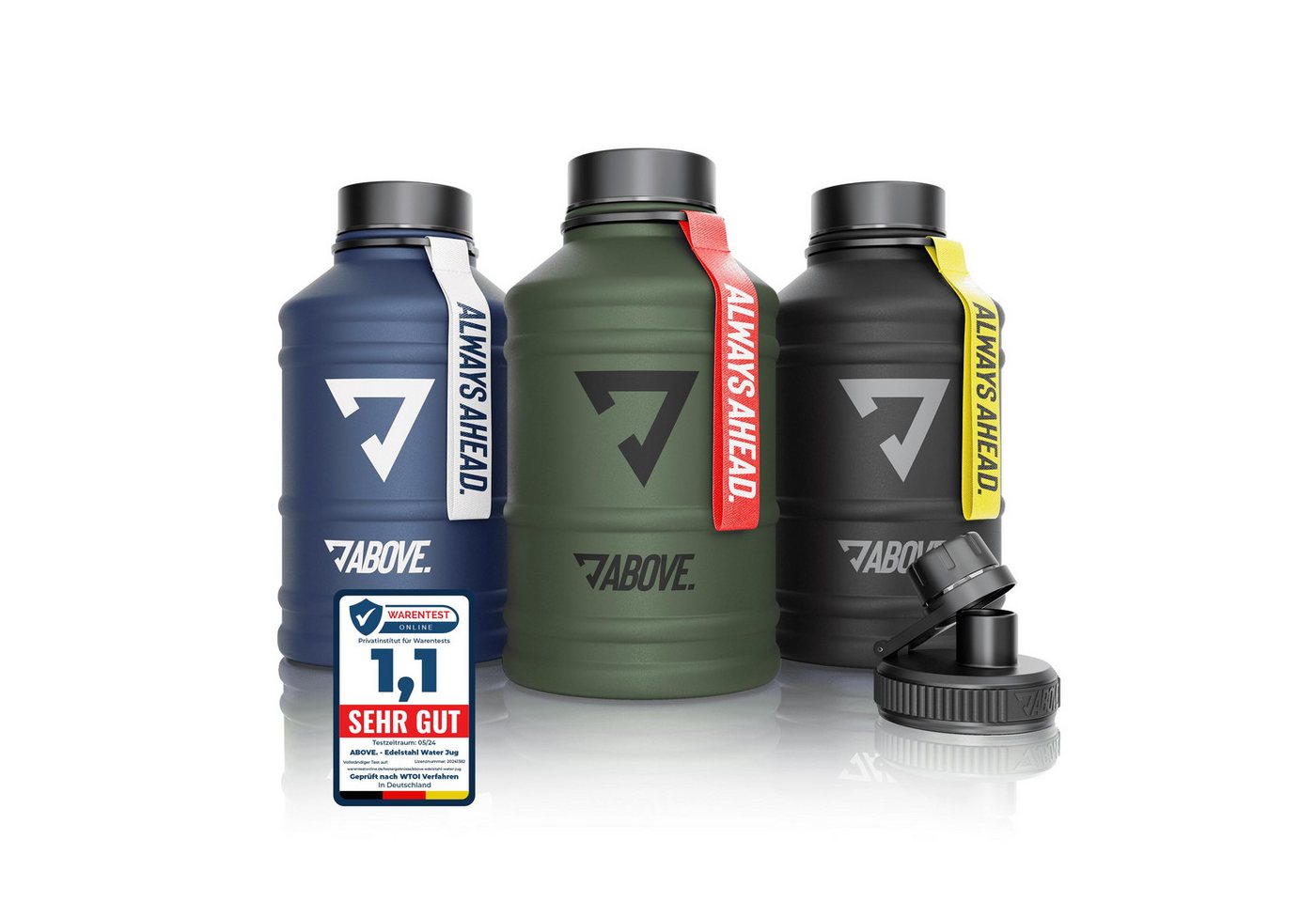 ABOVE. Trinkflasche Edelstahl Trinkflasche 2.2L – BPA-frei, Auslaufsicher & Robust – 2L, mit Extra Trinkverschluss für Sport, Fitness & Outdoor von ABOVE.