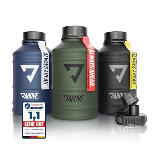 ABOVE. Trinkflasche Edelstahl 1,3L - 2,2L I Extra Trinkverschluss I Water Jug BPA Frei I Trinkflasche 2L auslaufsicher & robust I große Gallon für Sport, Gym und Outdoor (2.2L Blau) von ABOVE.