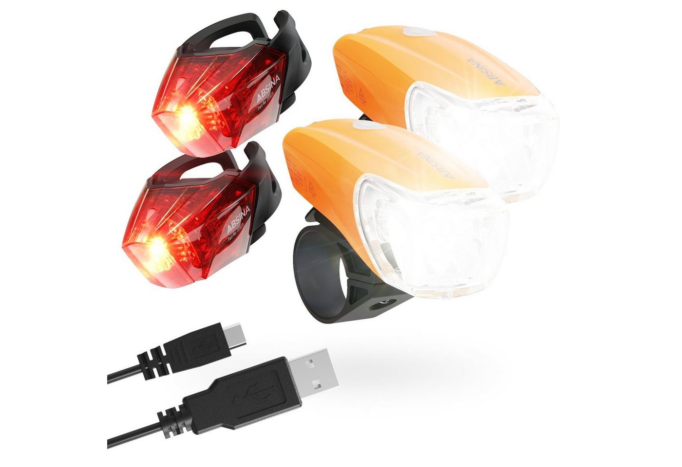 ABSINA Fahrradbeleuchtung 2x LED Fahrradlicht Set USB aufladbar - Kinderfahrrad Fahrradlampe von ABSINA
