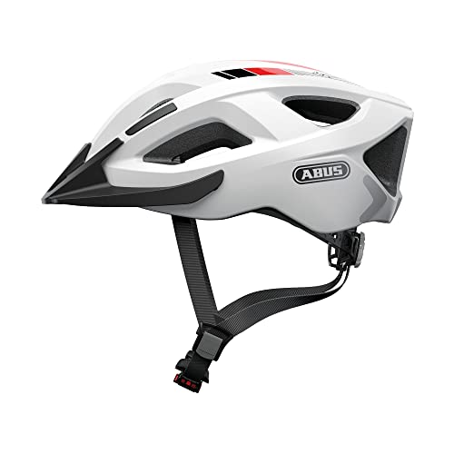 ABUS Stadthelm Aduro 2.0 - Allround-Fahrradhelm mit Licht - in sportivem Design für den Stadtverkehr - für Damen und Herren - Weiß, Größe L von ABUS