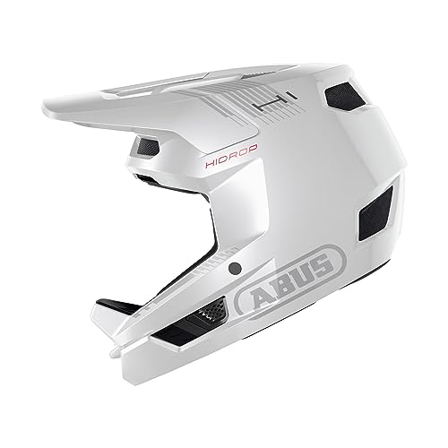 ABUS Downhill Helm HiDrop – ASTM-zertifizierter Fullface Helm mit ABS-Außenschale für MTB: Downhill, Enduro und Bikepark – für Erwachsene und Jugendliche – Weiß, Größe L von ABUS