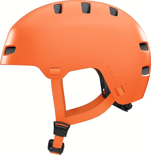 ABUS Fahrradhelm XOXO - Cityhelm im Skater-Look - Helm für Skateboard, Fahrrad, Scooter - mit optimiertem Kinnpolster - für Jugendliche und Erwachsene - Größe M, Mono orange von ABUS