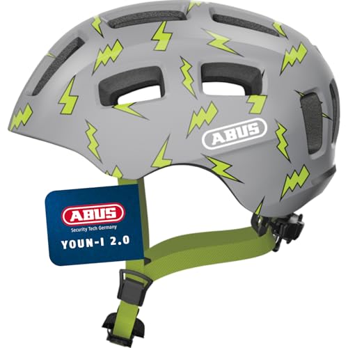 ABUS Fahrradhelm Youn-I 2.0 - mit Licht für Kinder, Jugendliche und junge Erwachsene - für Mädels und Jungs - Grau mit Blitz-Muster, Größe M ABUS Fahrradhelm Youn-I 2.0 - mit Licht für Kinder, Jugendliche und junge Erwachsene - für Mädels und Jungs - Grau mit Blitz-Muster, Größe M von ABUS