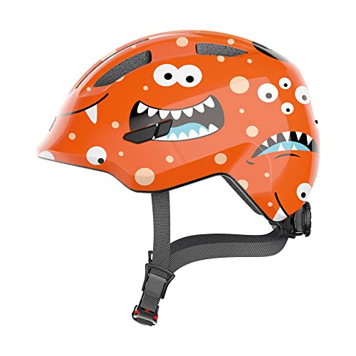 ABUS Kinderhelm Smiley 3.0 - Fahrradhelm mit tiefer Passform, kindergerechten Designs & Platz für einen Zopf - für Mädchen und Jungs - Orange mit Monster-Muster, Größe M von ABUS