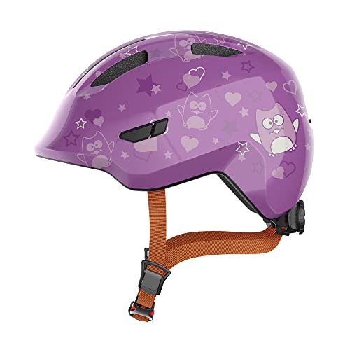 ABUS Kinderhelm Smiley 3.0 - Fahrradhelm mit tiefer Passform, kindergerechten Designs & Platz für einen Zopf - für Mädchen und Jungs - Violett mit Eulen-Muster, Größe S von ABUS