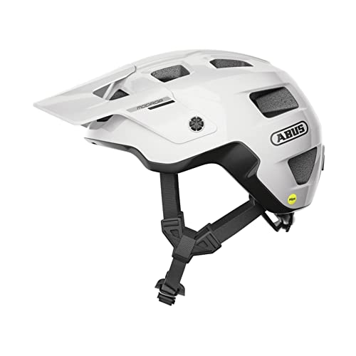 ABUS MTB-Helm MoDrop MIPS - robuster Fahrradhelm mit Aufprallschutz für Mountainbiker - individuelle Passform - Unisex - Weiß Glänzend, Größe L (57-61 cm) von ABUS