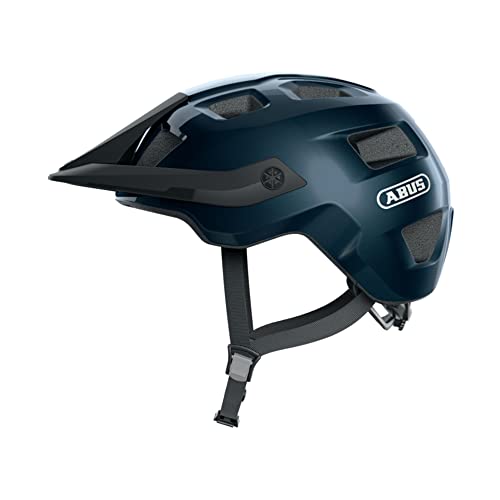 ABUS MTB-Helm MoTrip - robuster Fahrradhelm mit höhenverstellbarem Schirm für Mountainbiker - individuelle Passform - Unisex - Blau Glänzend, L von ABUS