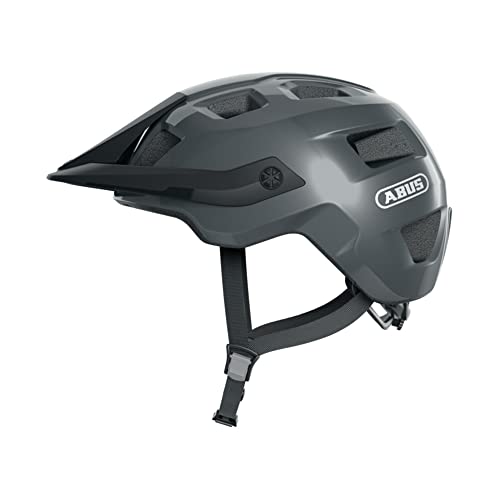 ABUS MTB-Helm MoTrip - robuster Fahrradhelm mit höhenverstellbarem Schirm für Mountainbiker - individuelle Passform - Unisex - Grau Glänzend, L von ABUS