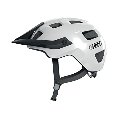 ABUS MTB-Helm MoTrip - robuster Fahrradhelm mit höhenverstellbarem Schirm für Mountainbiker - individuelle Passform - Unisex - Weiß Glänzend, L von ABUS