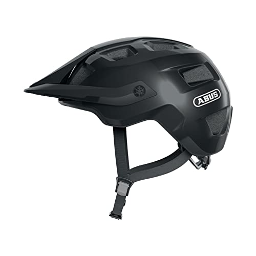 ABUS MTB-Helm MoTrip - robuster Fahrradhelm mit höhenverstellbarem Schirm für Mountainbiker - individuelle Passform - Unisex - Schwarz Glänzend, L, L (57-61 cm) von ABUS