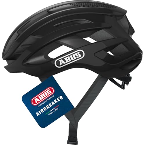 ABUS Rennradhelm AirBreaker - High-End Fahrradhelm für den professionellen Radsport - für Jugendliche und Erwachsene - Helm für Damen und Herren - Schwarz Glänzend, Größe M von ABUS