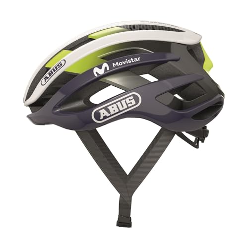 ABUS Rennradhelm AirBreaker - High-End Fahrradhelm für den professionellen Radsport - für Jugendliche und Erwachsene - Helm für Damen und Herren - Weiß/Blau (Movistar Team 2022), Größe S von ABUS