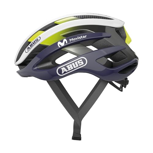 ABUS Rennradhelm AirBreaker - High-End Fahrradhelm für den professionellen Radsport - für Jugendliche und Erwachsene - Helm für Damen und Herren - Weiß/Blau (Movistar Team 2022), Größe M von ABUS