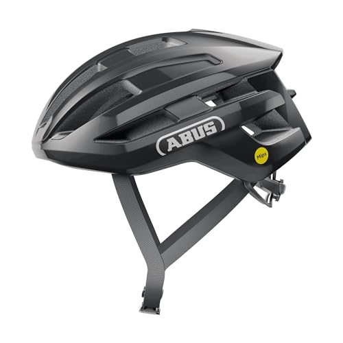 ABUS Rennradhelm PowerDome MIPS - leichter Fahrradhelm mit cleverem Belüftungssystem und Aufprallschutz - Made in Italy - für Damen und Herren - Schwarz Glänzend, Größe S von ABUS
