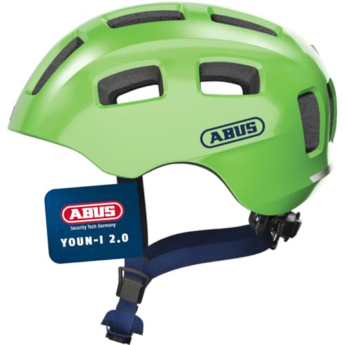 ABUS Fahrradhelm Youn-I 2.0 - mit Licht für Kinder, Jugendliche und junge Erwachsene - für Mädels und Jungs - Grün (funkelnd), Größe M von ABUS