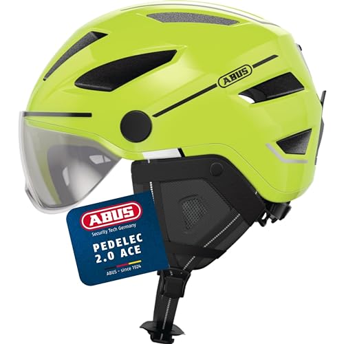 ABUS Stadthelm Pedelec 2.0 ACE - Fahrradhelm mit Rücklicht, Visier, Regenhaube, Ohrenschutz - für Damen und Herren - Gelb Glänzend, Größe L von ABUS