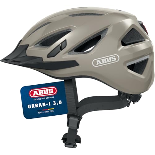 ABUS Stadthelm Urban-I 3.0 - Fahrradhelm mit Rücklicht, Schirm und Magnetverschluss - für Damen und Herren - Grau Glänzend, Größe L von ABUS