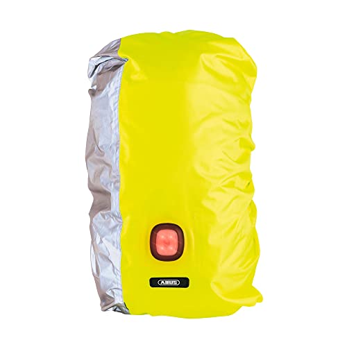 ABUS Regenschutz für Rucksäcke - Lumino X-Urban Cover mit integriertem USB-Rücklicht - wasserdichter & sichtbarer Rucksacküberzug - Gelb/Silber von ABUS
