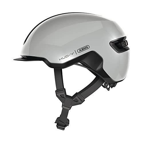 ABUS Urban Helm HUD-Y - mit magnetischem, aufladbarem LED-Rücklicht & Magnetverschluss - cooler Fahrradhelm für den Alltag - für Damen und Herren - Grau Glänzend, Größe L, L (57-61 cm) von ABUS