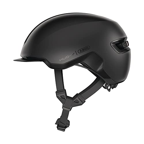 ABUS Urban Helm HUD-Y - mit magnetischem, aufladbarem LED-Rücklicht & Magnetverschluss - cooler Fahrradhelm für den Alltag - für Damen und Herren - Schwarz Matt, Größe L von ABUS