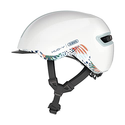 ABUS Urban Helm HUD-Y - mit magnetischem, aufladbarem LED-Rücklicht & Magnetverschluss - cooler Fahrradhelm für den Alltag - für Damen und Herren - Weiß Glänzend, Größe M, M (54-58 cm) von ABUS
